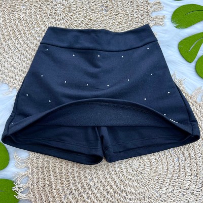 Conj Blusa Floral e Shorts Saia com Stras